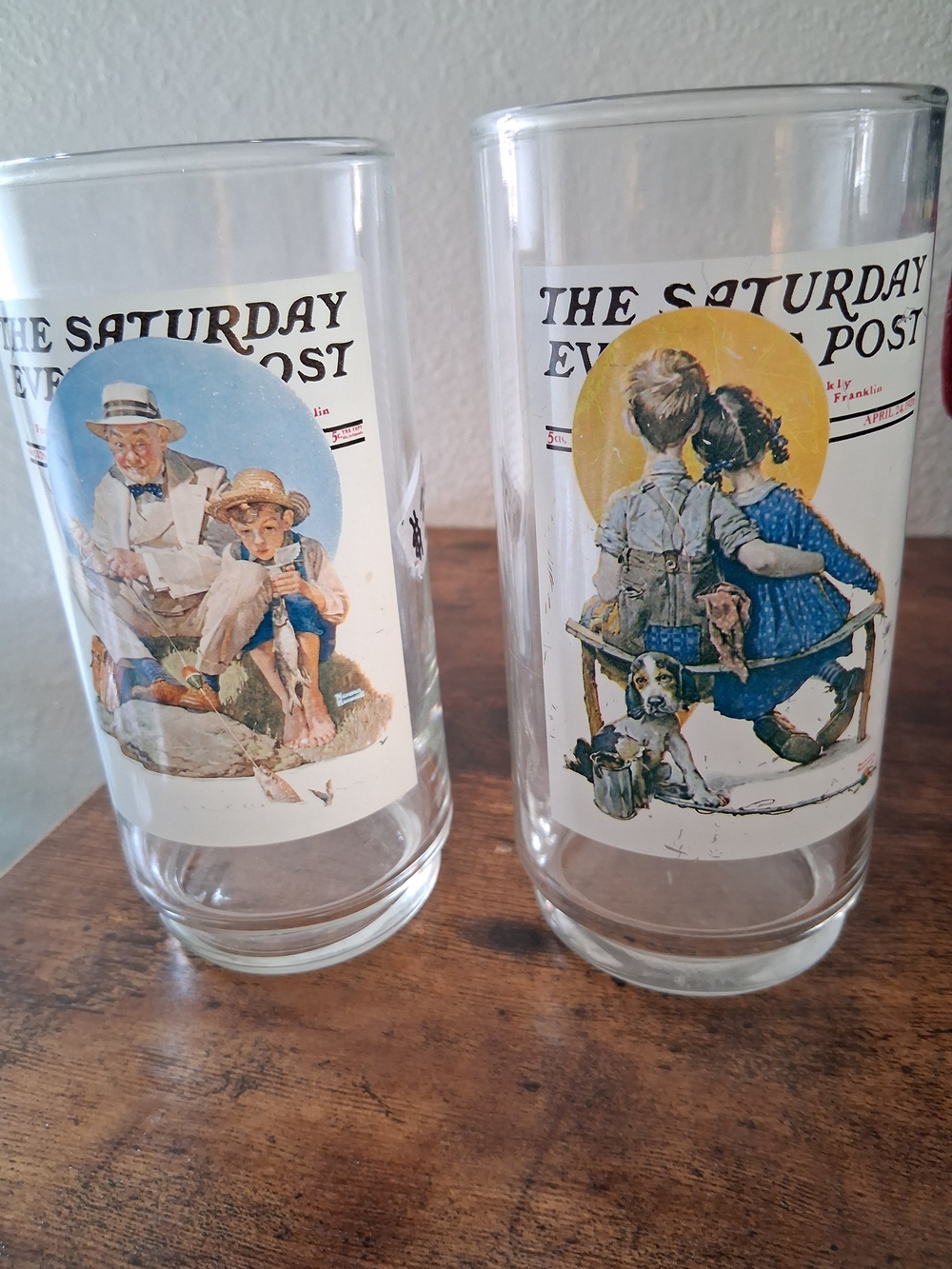 Vintage Norman Rockwell Saturday Evening Post Glasses Set of 2 Americana Tumbler